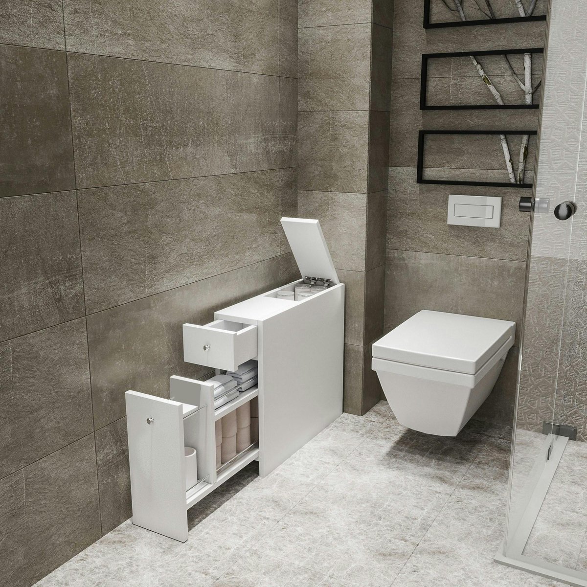 Meuble WC à rangements MARFA blanc, PIER IMPORT