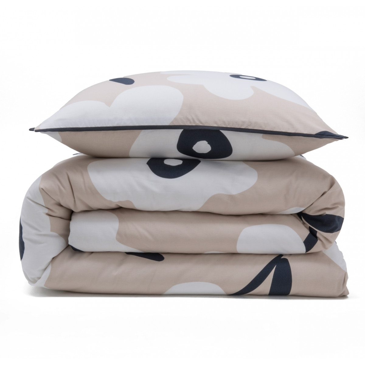 Parure de lit 1 personne en coton imprimé fleurs LENA beige, FUTURE HOME