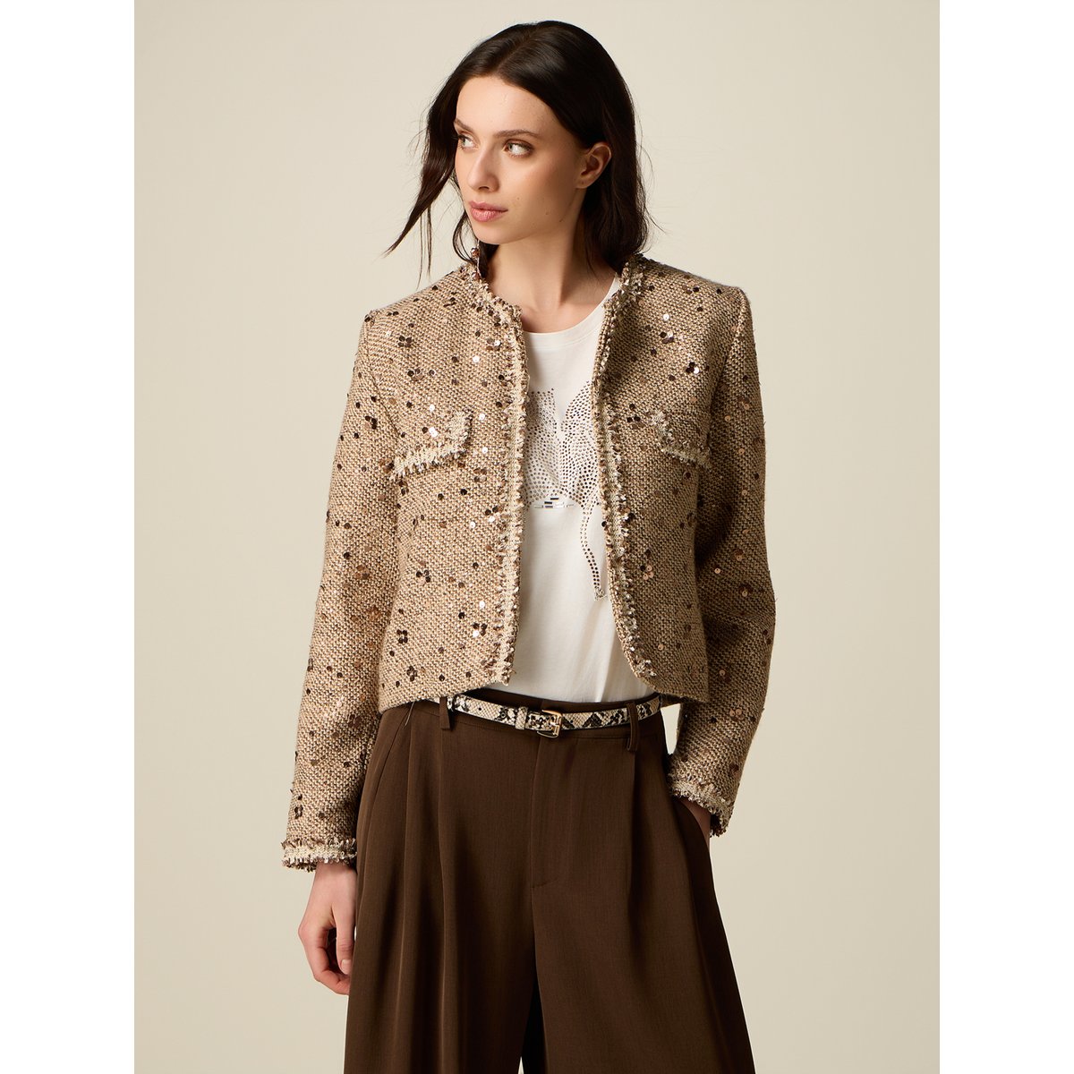 Veste à paillettes beige, OLTRE