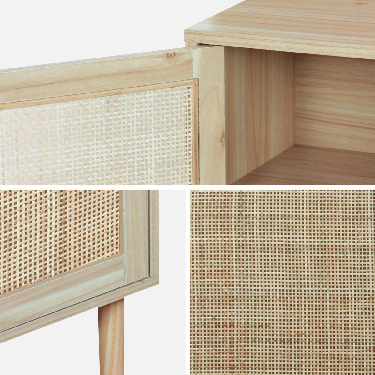 Table de chevet cannage 1 porte (lot de 2) CAMARGUE naturel, SWEEEK