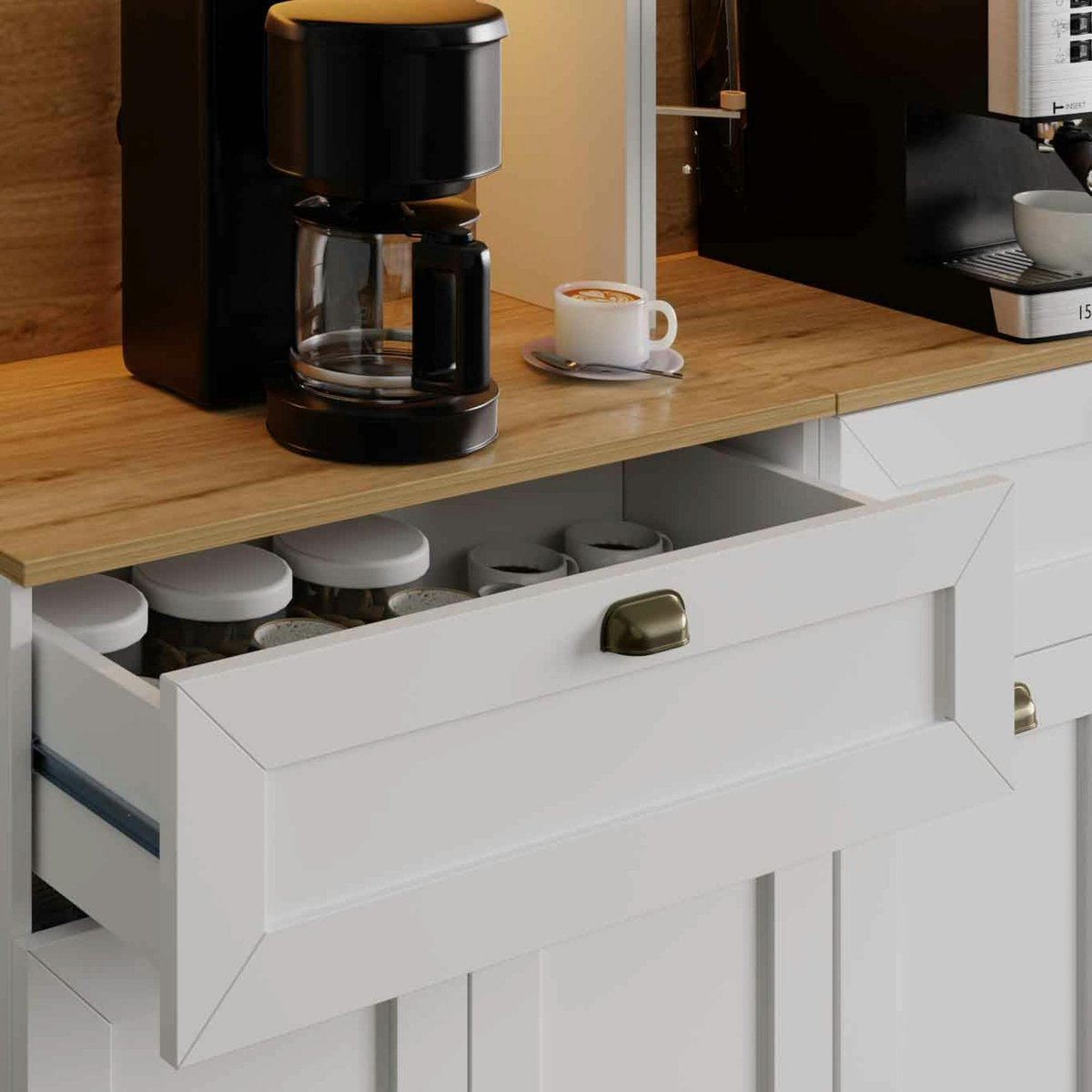 Vaisselier de cuisine à LED 8 portes décor blanc et noir AURA blanc, PIER IMPORT