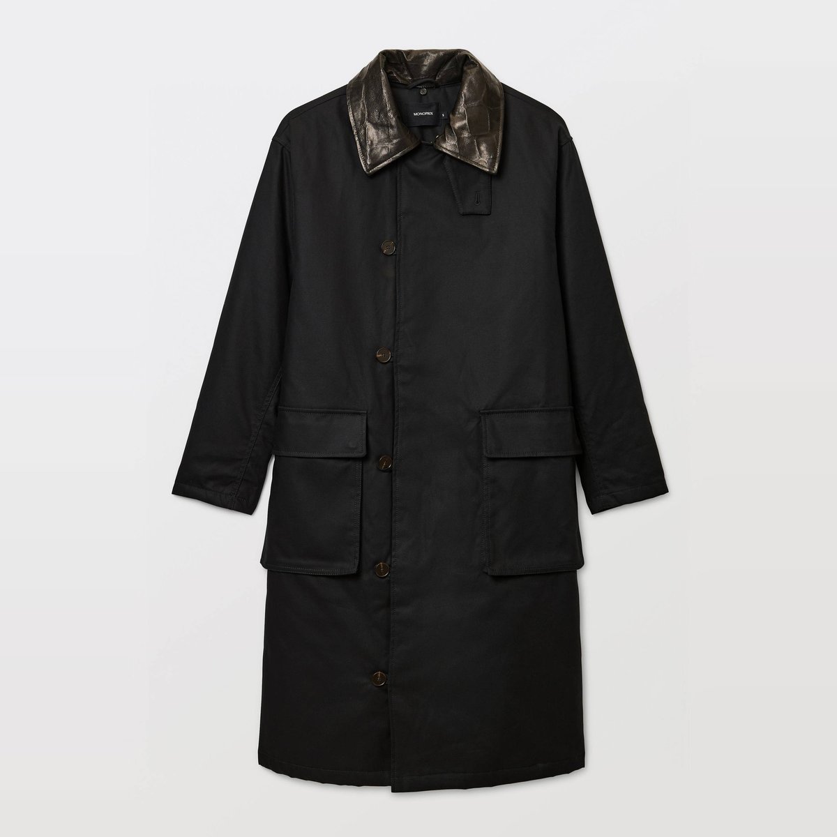 Parka matelassée contenant du coton avec col en cuir noir, MONOPRIX