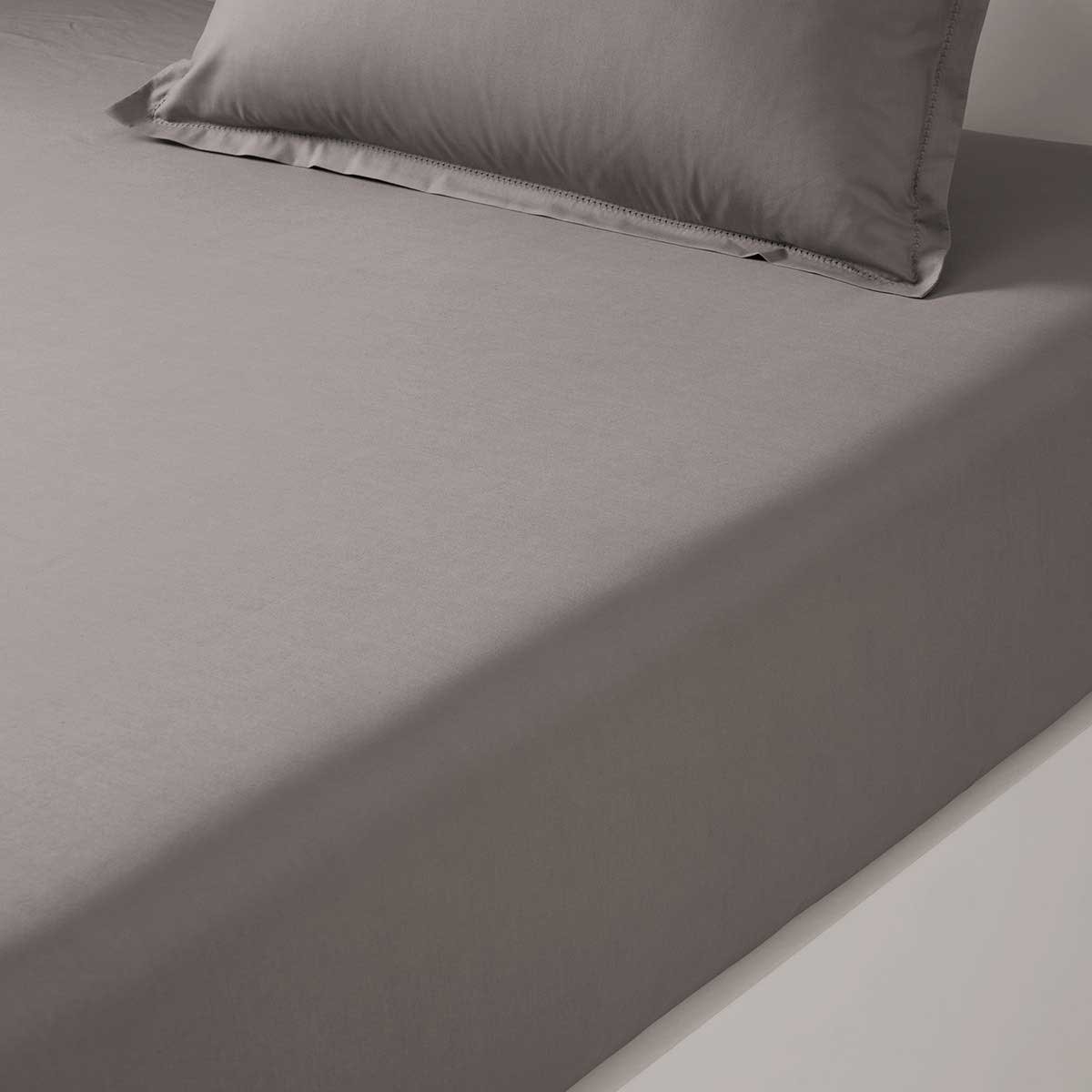 Drap housse en percale de coton gris, ALCOVE ardoise, DESFORGES