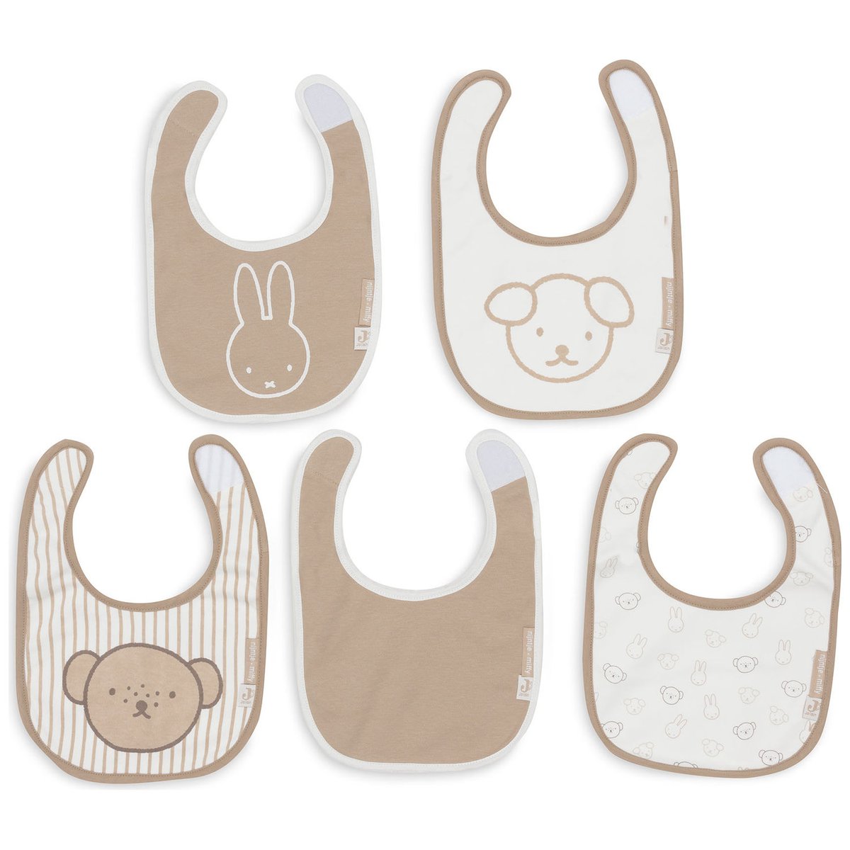 Lot de 5 bavoirs imperméables marron, blanc, JOLLEIN