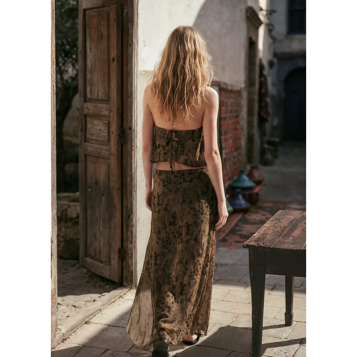 Top halter imprimé rouge-orangé, MANGO TEEN