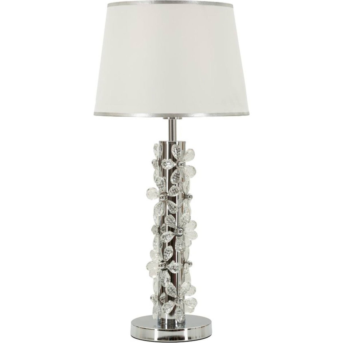 Lampe à poser en fer décor floral GLAM argenté et blanc, RECOLLECTION