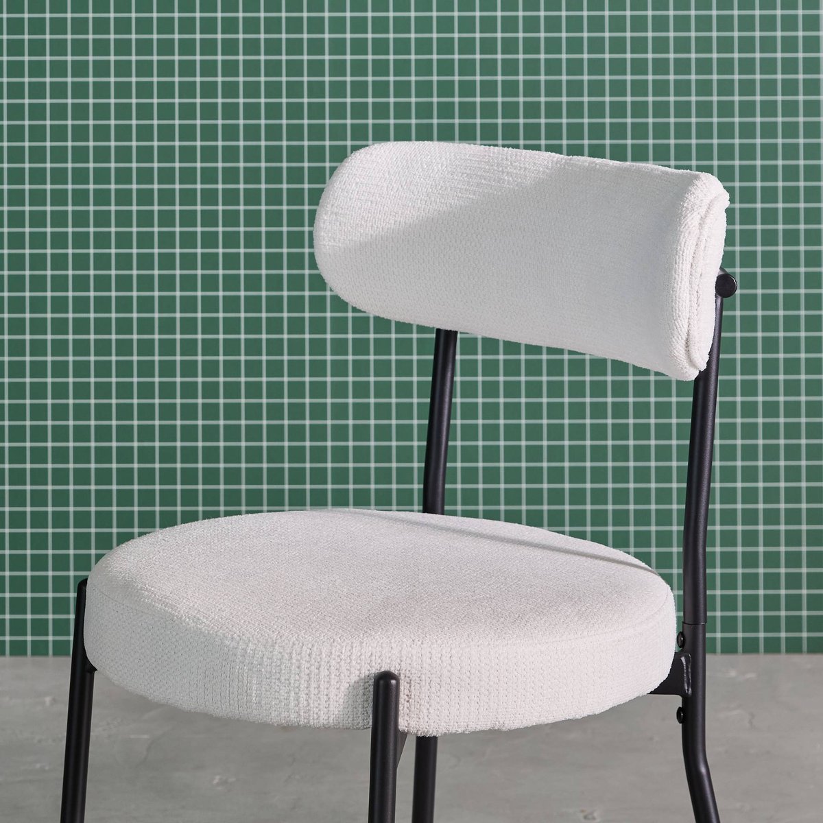 Chaise métal et tissu chenille (lot de 2) LIVIA blanc, SWEEEK