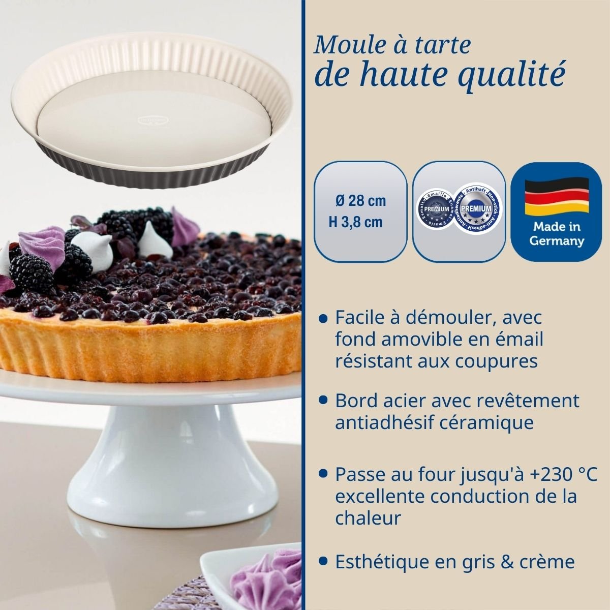 Ensemble de 2 Moules à tarte quiche 28 cm en email EXCLUSIVE blanc|noir, DR OETKER