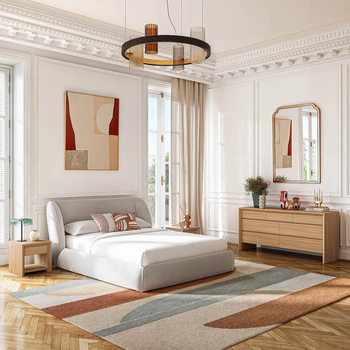 Lit coffre en tissu bouclette courte MALO beige, HABITAT