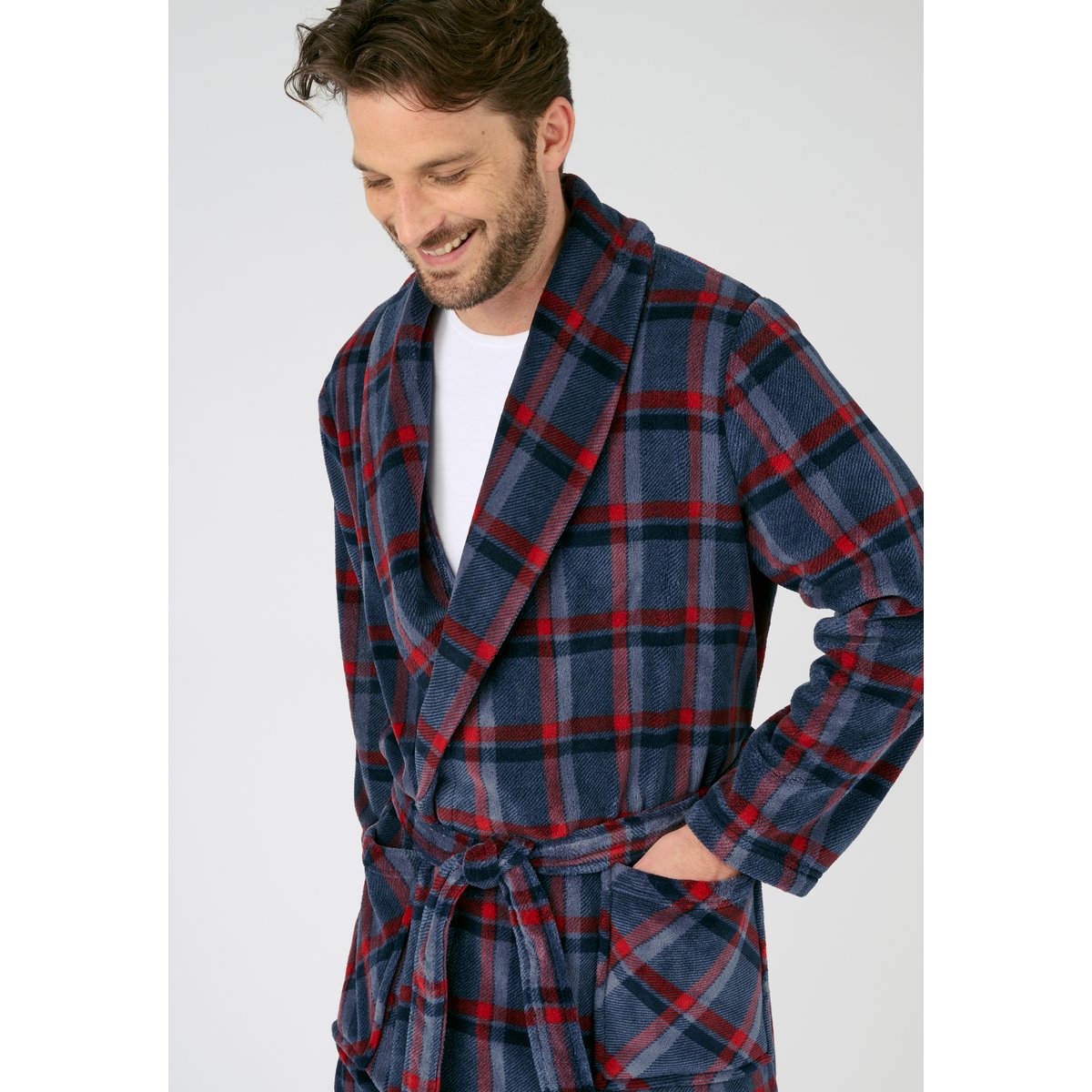 Robe de chambre Thermolactyl à carreaux gris carreaux, DAMART