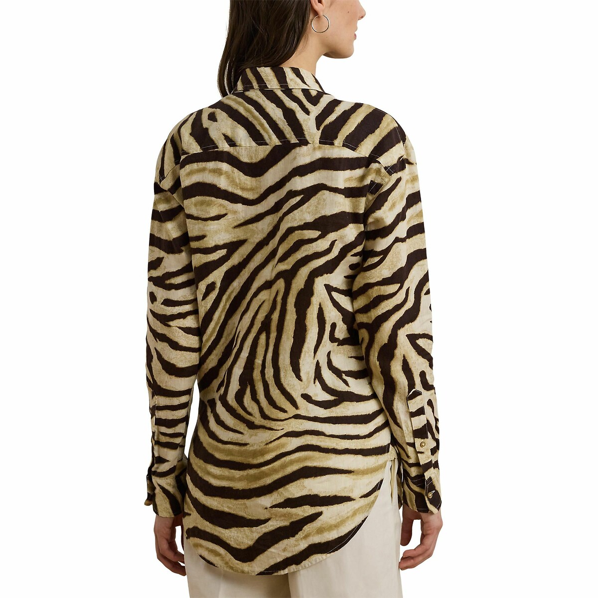 Chemise imprimée à manches longues, en lin beige/marron, LAUREN RALPH LAUREN