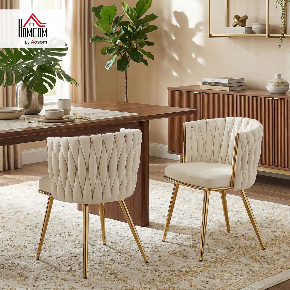 Chaise de salle à manger Velours (100% crème, HOMCOM