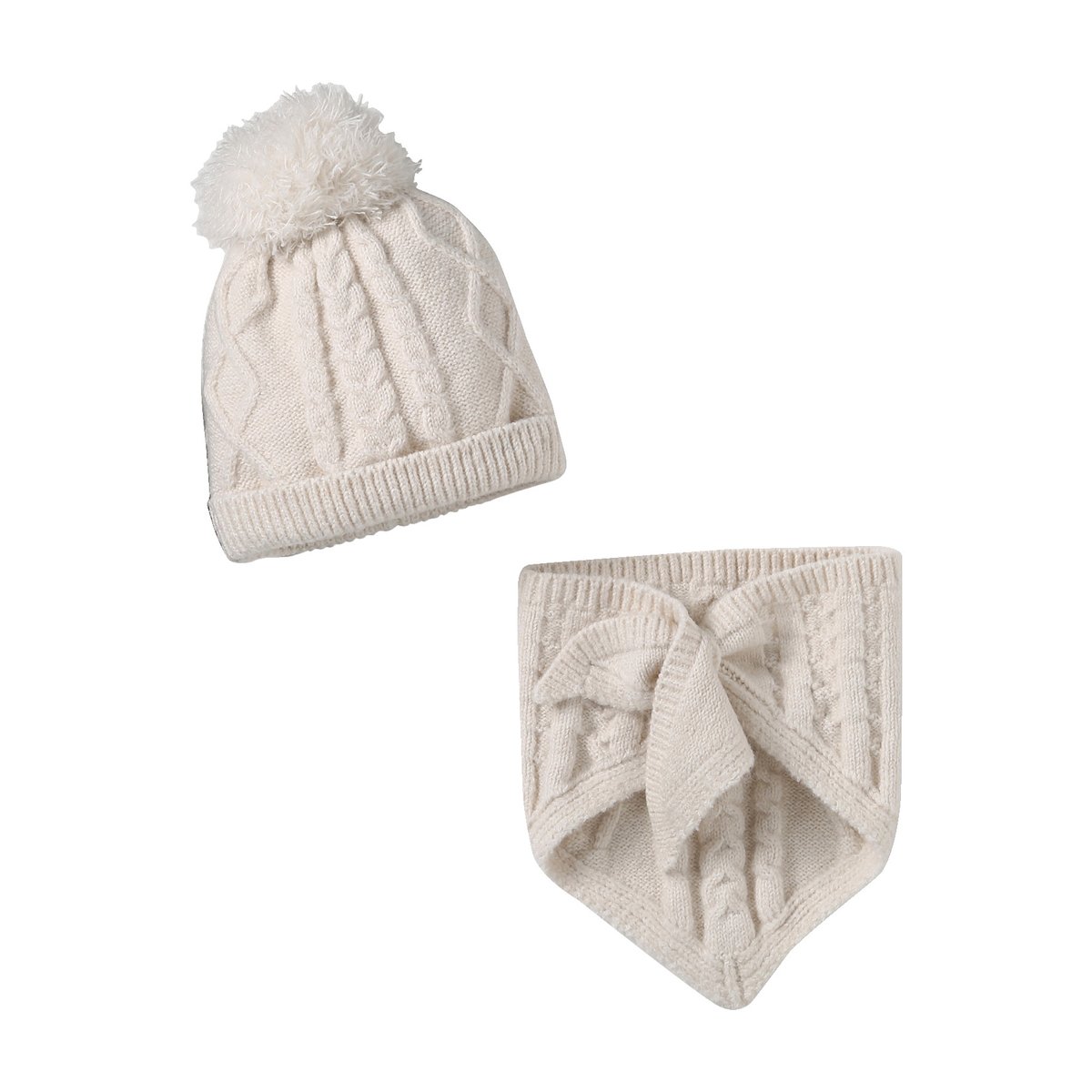 Ensemble tricot bonnet, moufles et bandana écru, VERTBAUDET