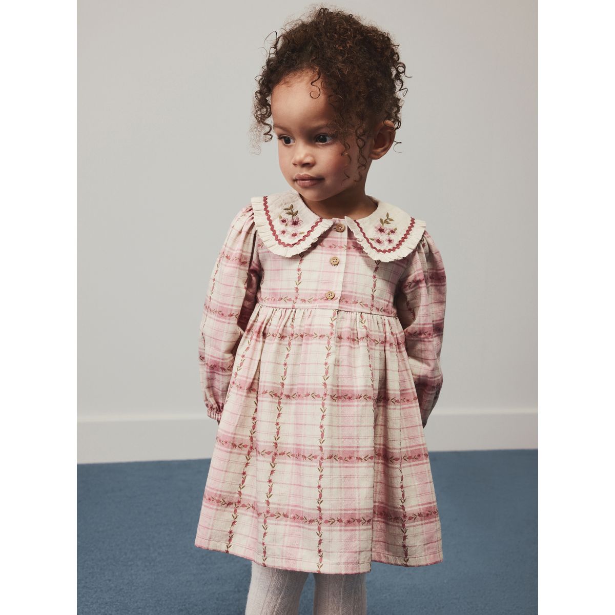 Robe à col et manches longues rose à carreaux, NEXT