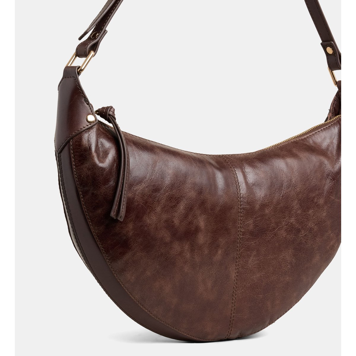 Sac demi lune rosanne wrinkled cuir vieilli marron chocolat, GALERIES LAFAYETTE