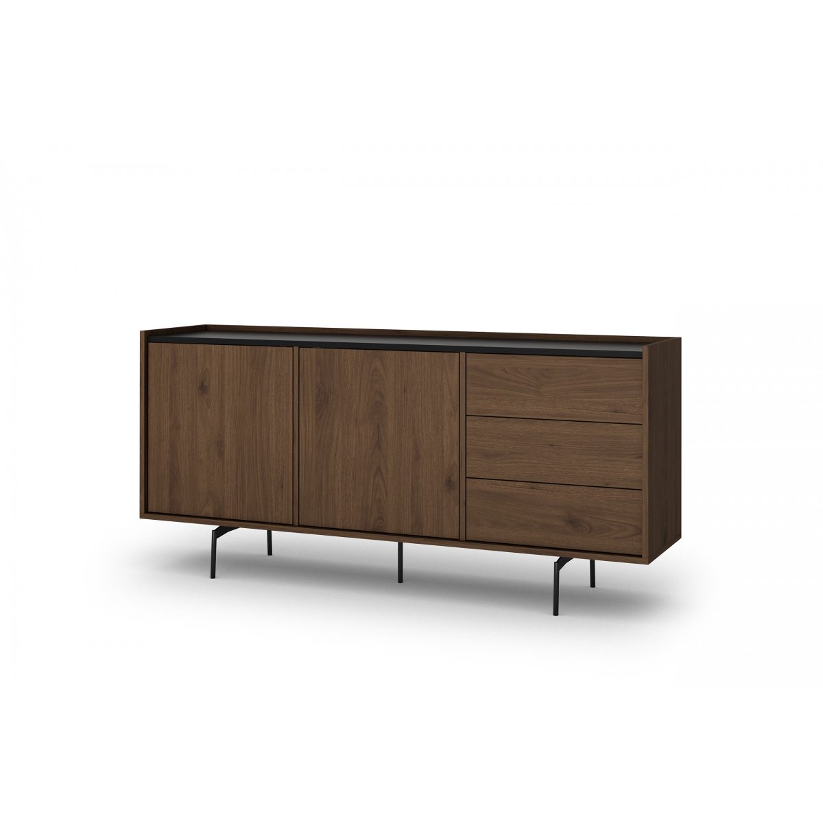 Buffet bas en  2 portes 170 cm, FREDA noir et noyer, BOBOCHIC