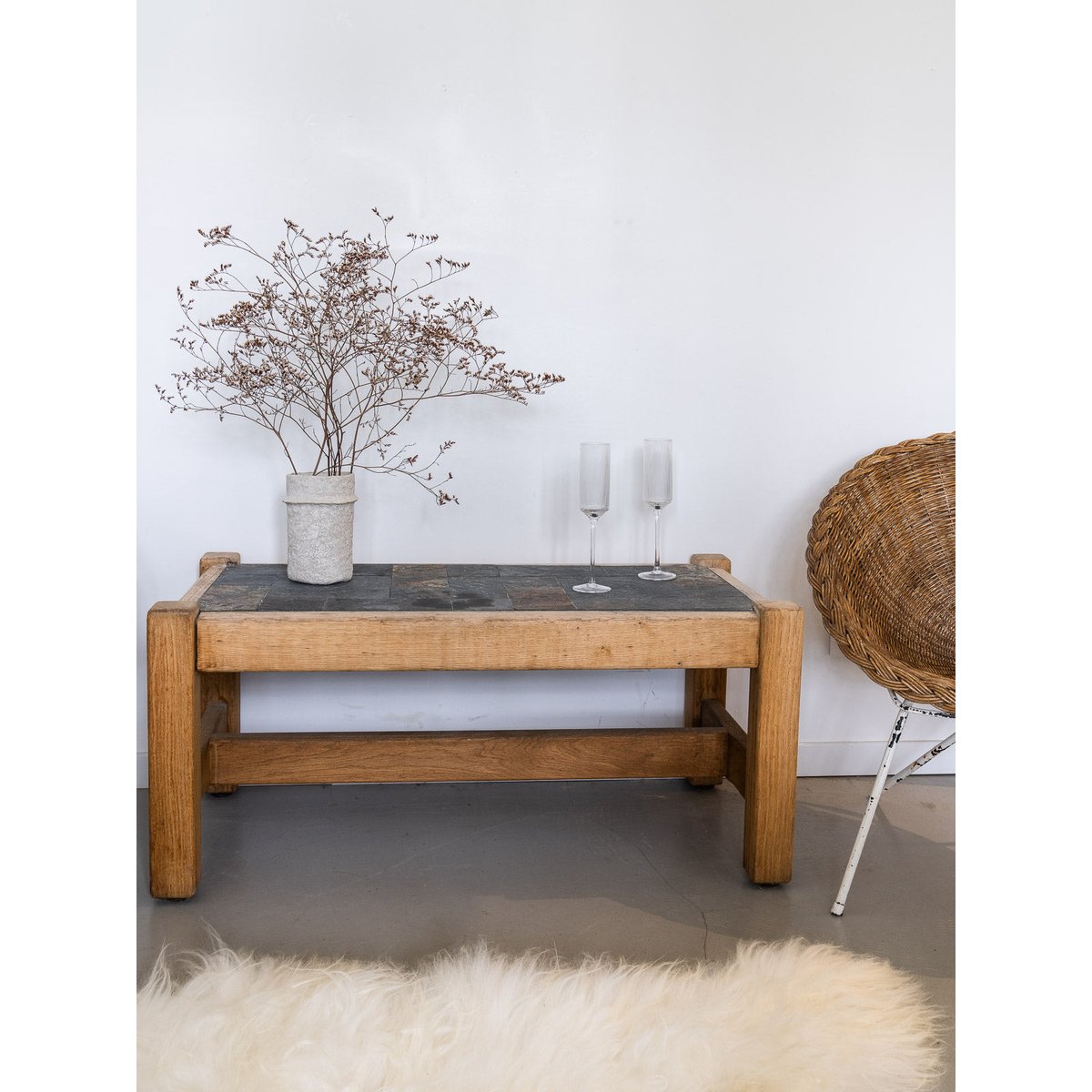 Table basse en ardoise Liv N°269 - Bon état bois, DEBONGOUT