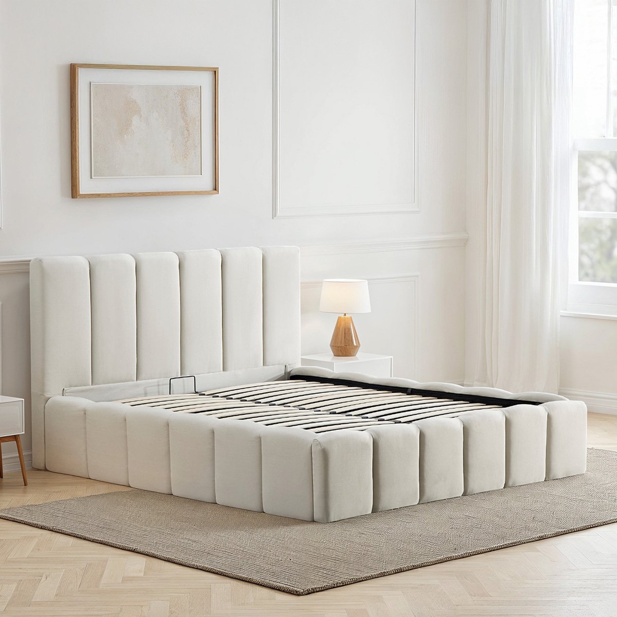 Lit Coffre Tissu Beige MADELEINE beige, BELLECOUR