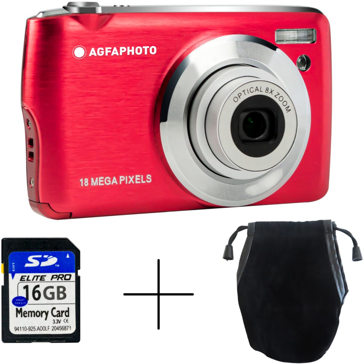Appareil photo Compact DC8200 Rouge Pack Etui + Carte SD 16GB rouge, AGFA