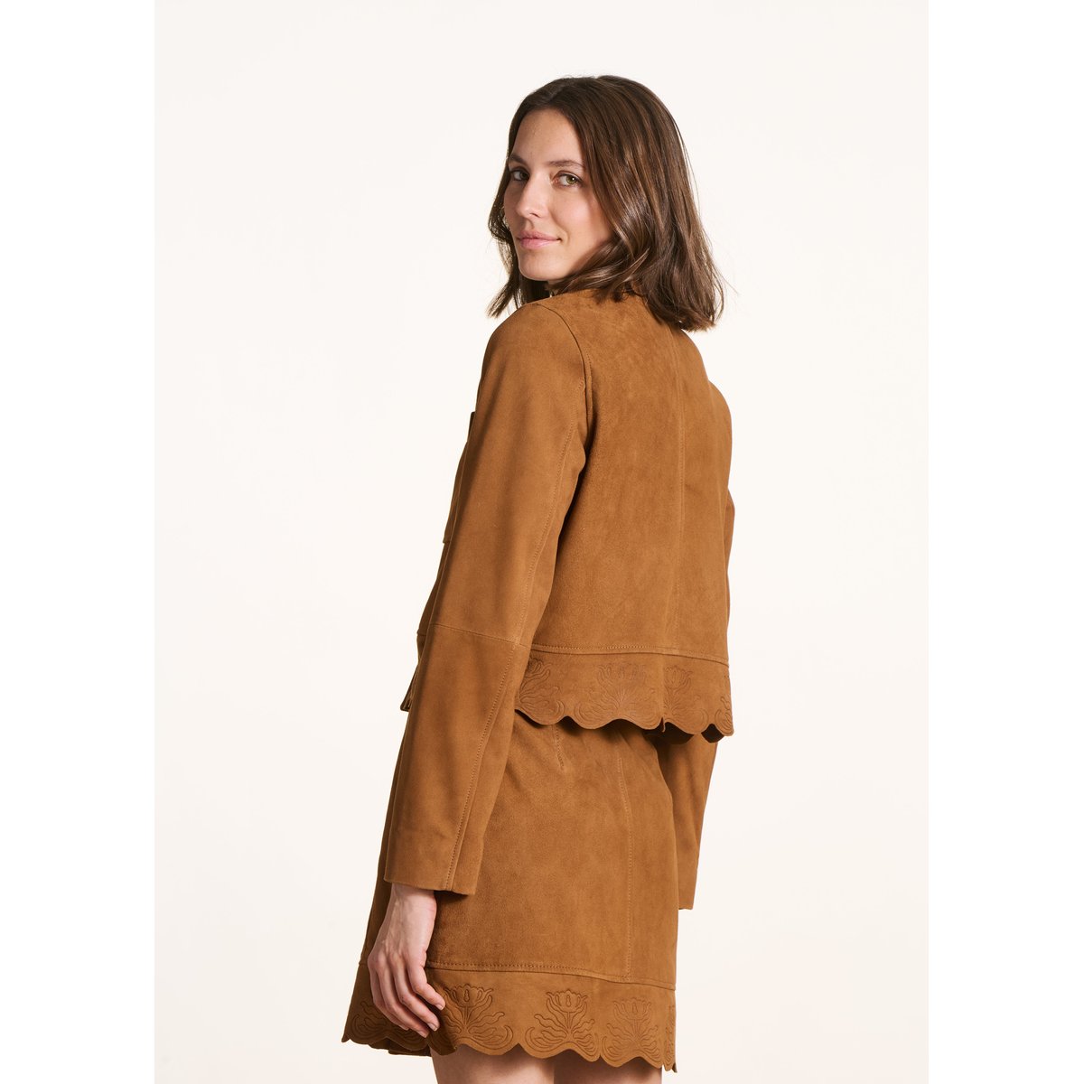 Blouson court en cuir toffee, LA FEE MARABOUTEE