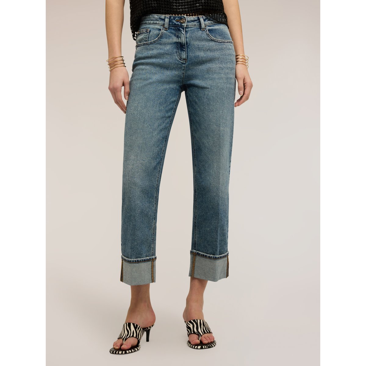Jean regular avec ourlet replié bleu, MOTIVI