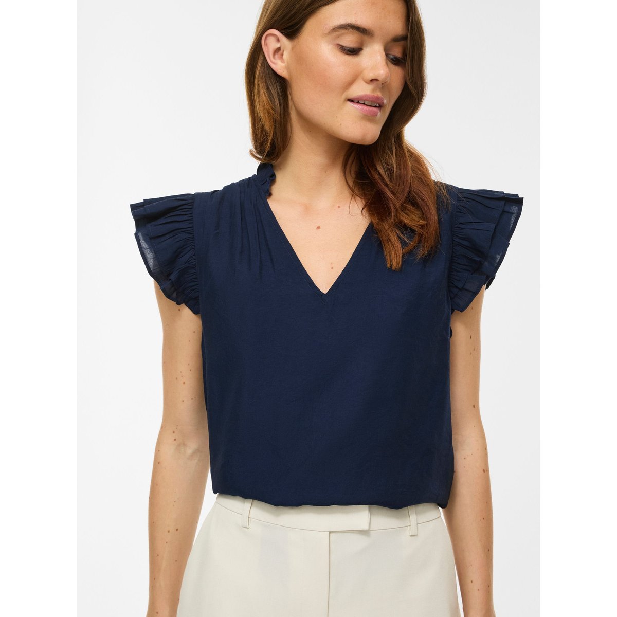 Top À Mancherons navy blazer, VILA