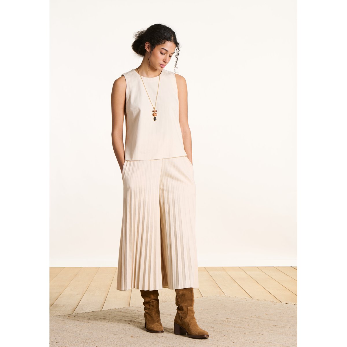 Top en jean sans manches ecru, LA FEE MARABOUTEE
