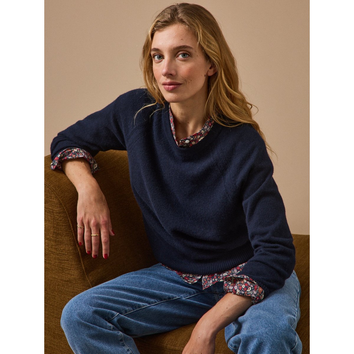 Pull col rond  - Collection Cachemire marine, CYRILLUS