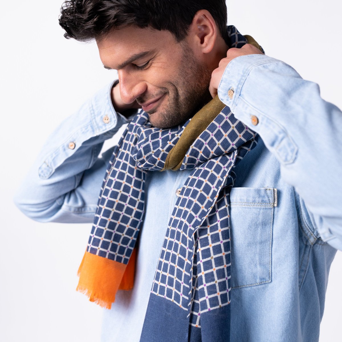 Foulard en laine bleu et orange, BILLYBELT