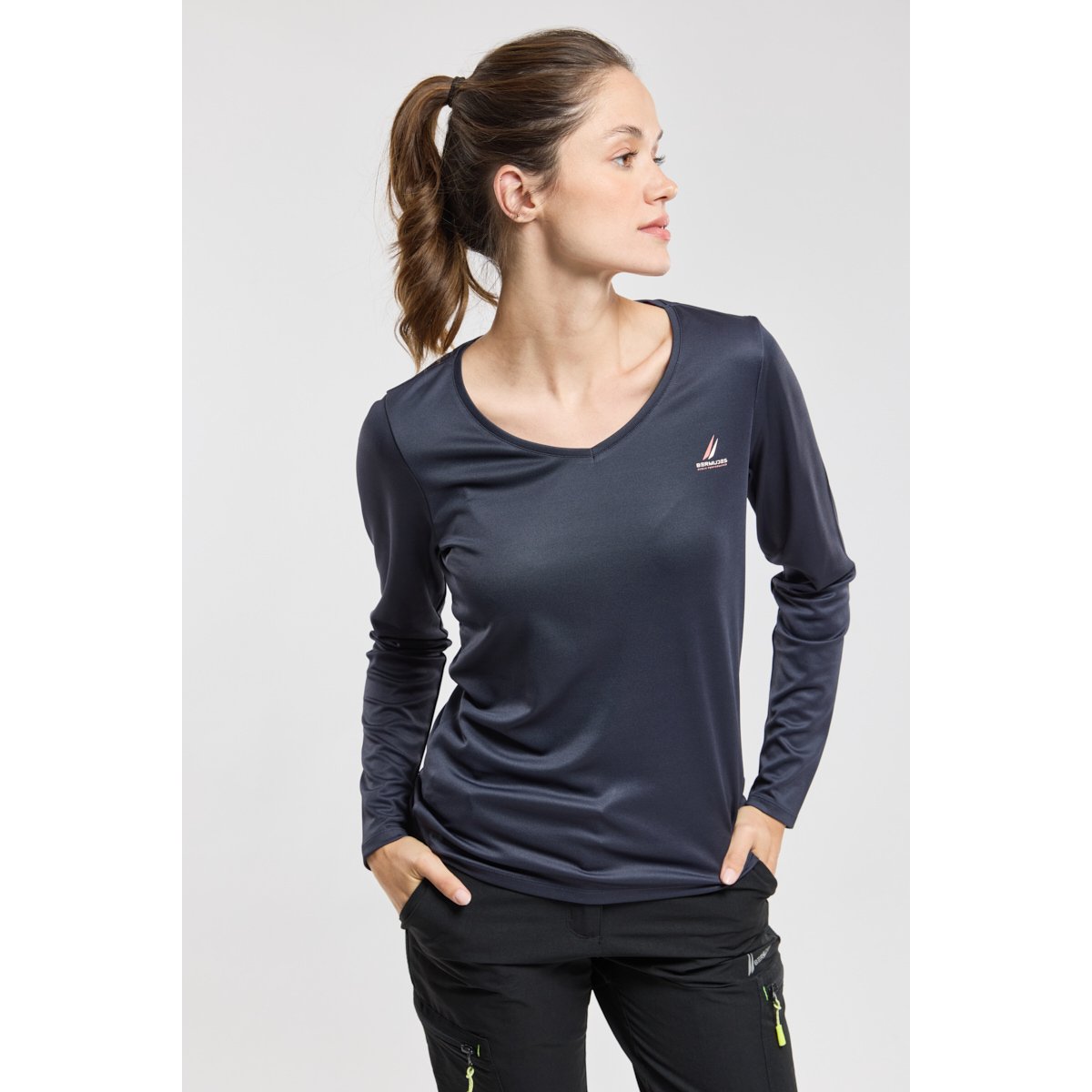 T-shirt manches longues en polyester recyclé COLMAN navy, BERMUDES