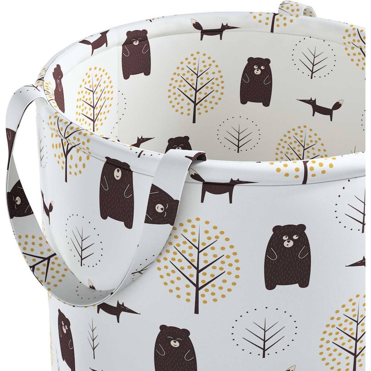 Panier à jouets coton Oeko-Tex MAGIC, rond blanc, marron, RECOLLECTION