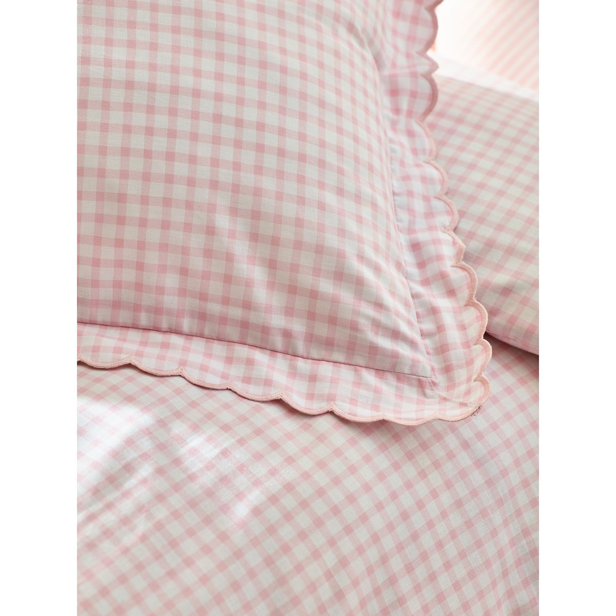 Parure housse de couette coton imprimé vichy rose, NEXT