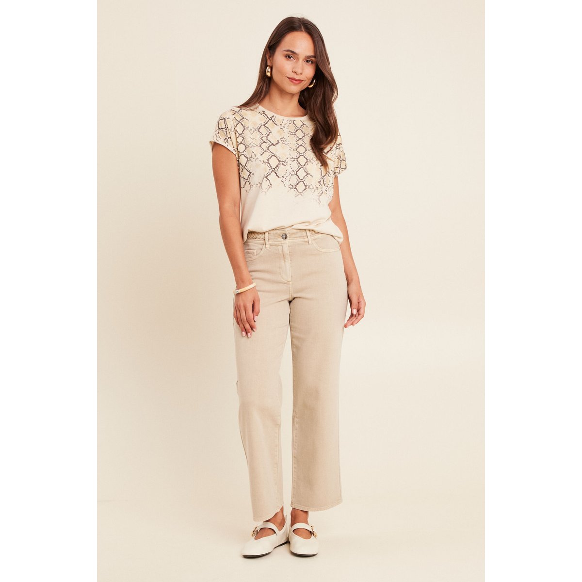 Jean large 7/8ème taille haute denim beige, BREAL