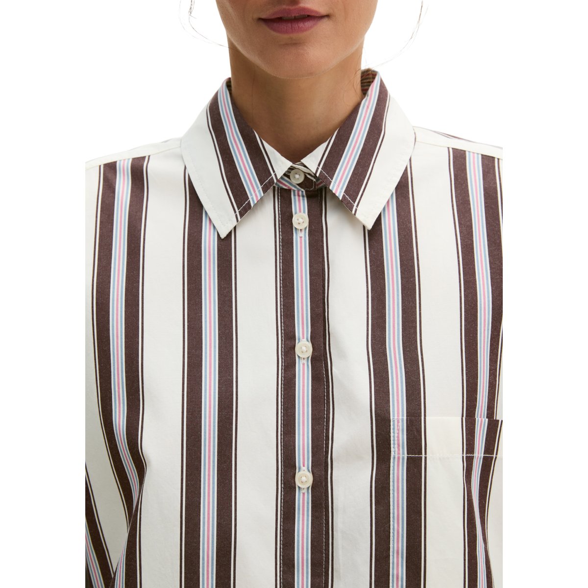 Blouse en popeline rayée oversized en pur coton organique blanc, MARC O'POLO