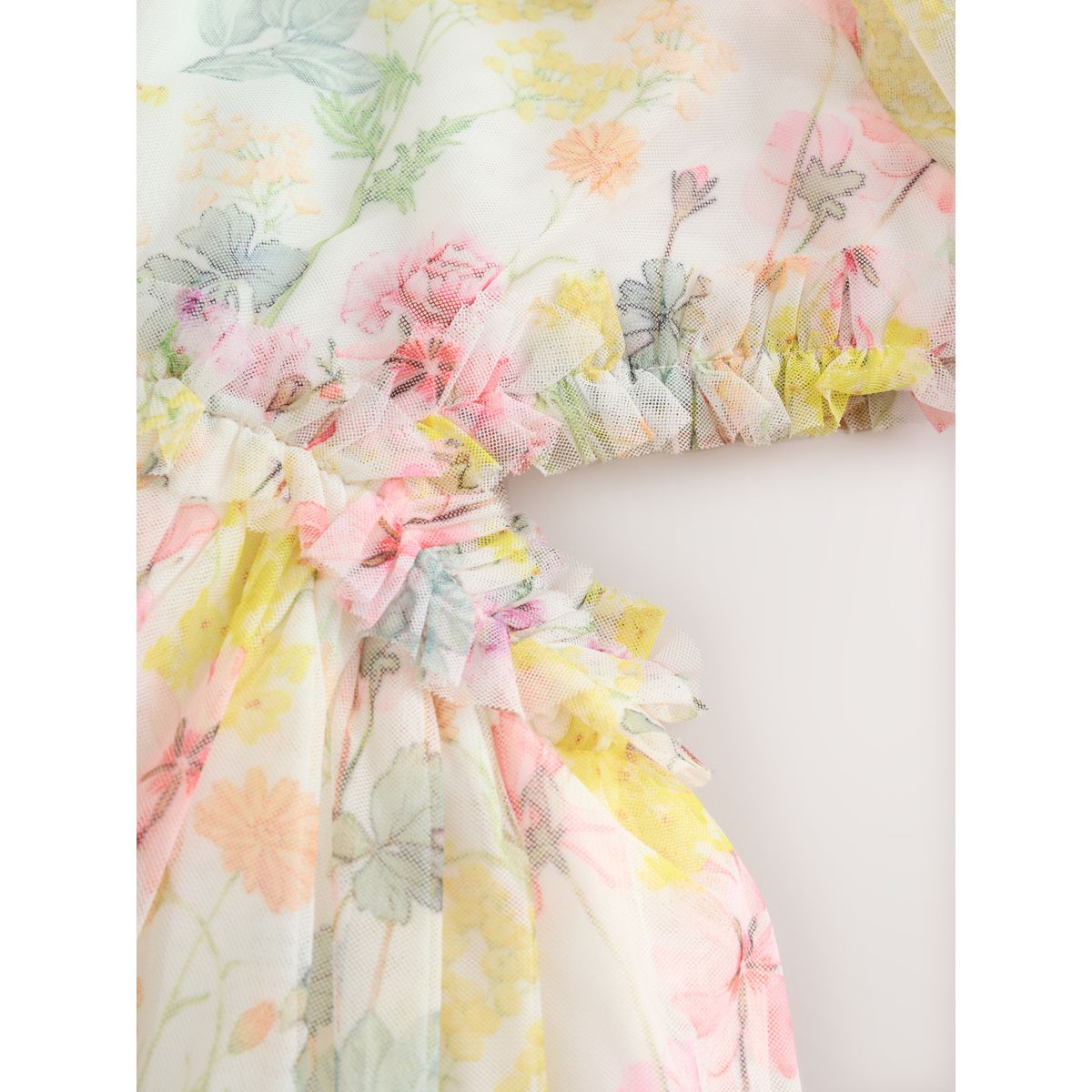 Robe habillée en mesh fleurie et manches ange jaune, NEXT