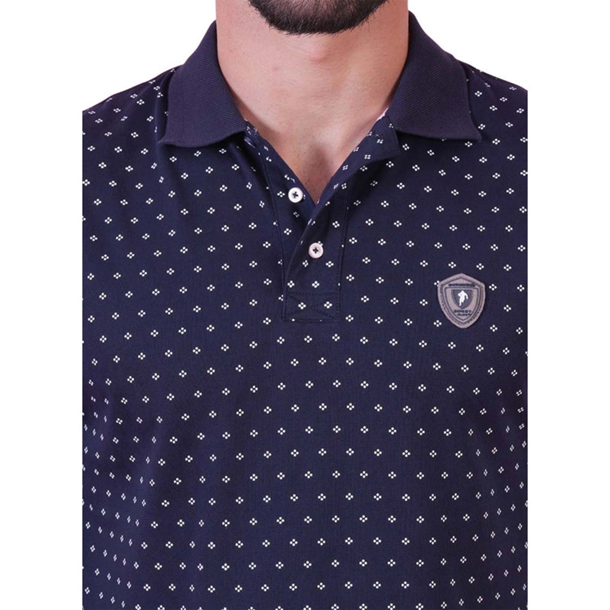 Polo en coton marine à motifs pourvu d'une coupe droite et d'un col boutonné bleu foncé, RUCKFIELD
