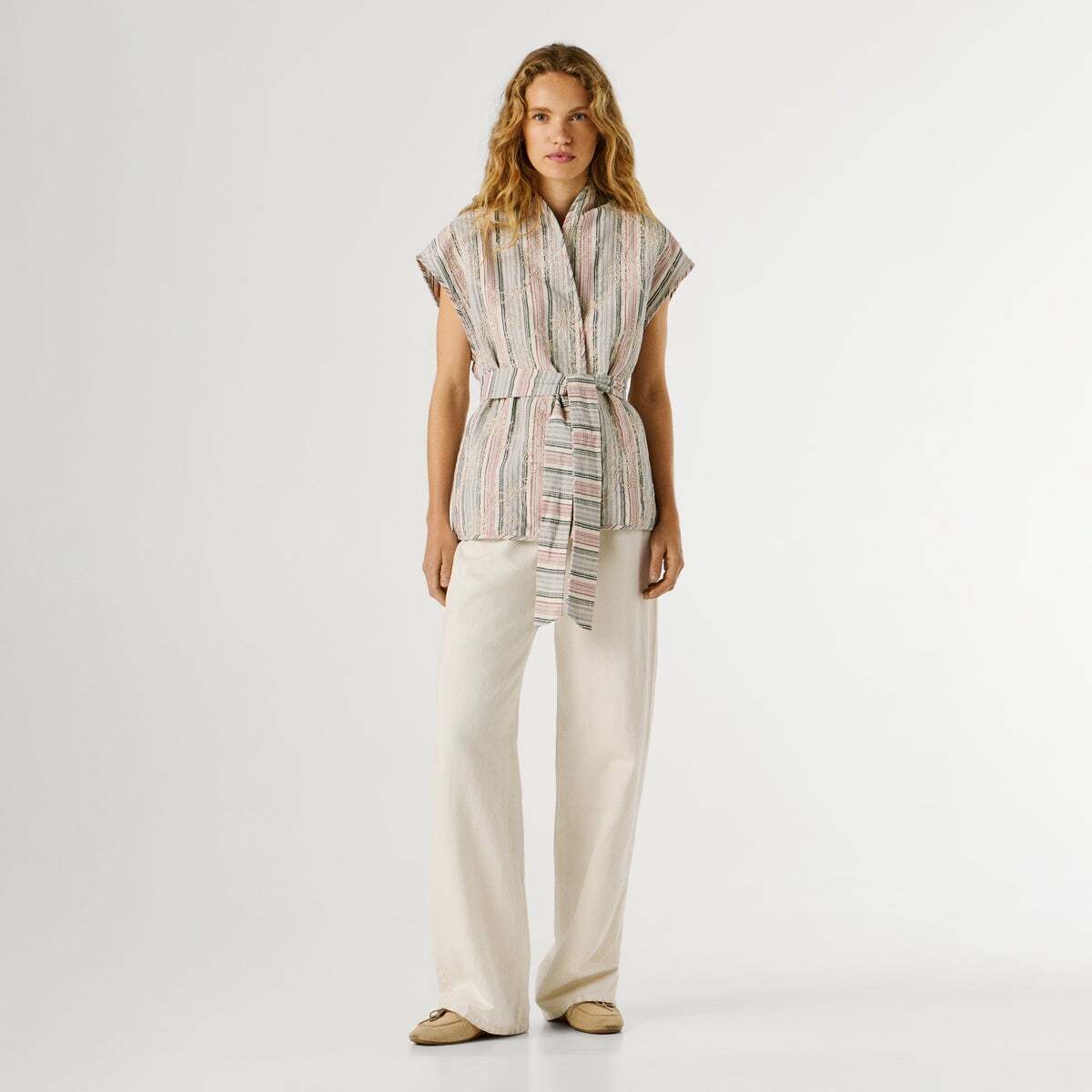 Gilet À Rayures Avec Ceinture blanc, PEPE JEANS