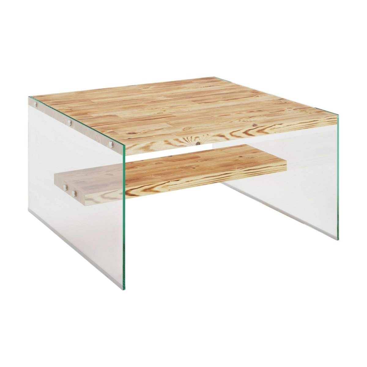 Table basse moderne en verre et bois LHASA bois clair, PIER IMPORT