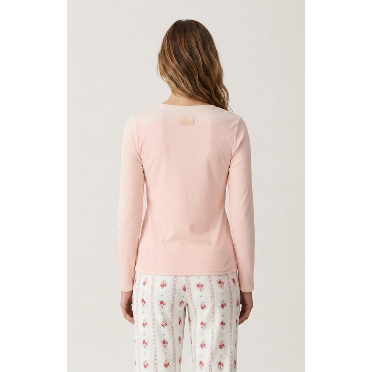 Tee-shirt manches longues en jersey de coton et modal couleur unie Magnolia rose, ARTHUR