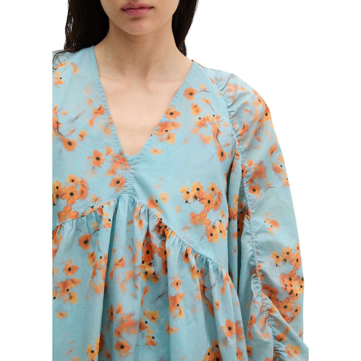 Robe d'été courte loose en voile de coton imprimé bleu moyen, MARC O'POLO