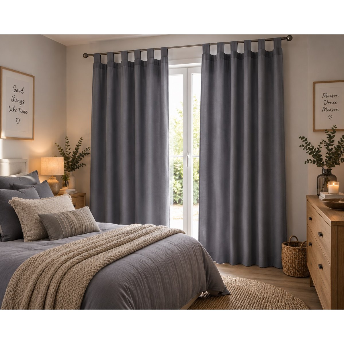 Rideau a passants Polyester uni Punchy anthracite, EDEN