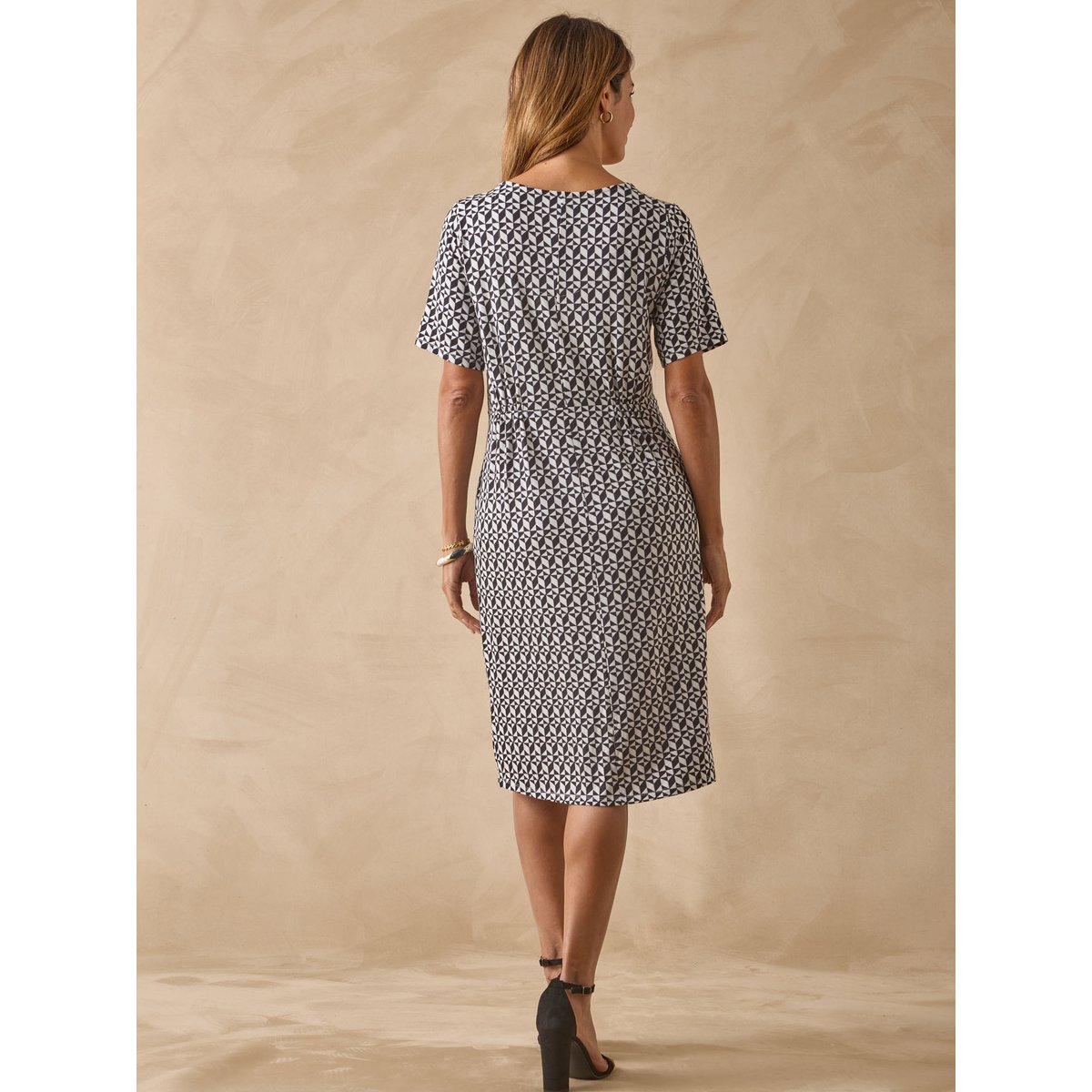 Robe manches courtes en maille imprimé noir, DAXON