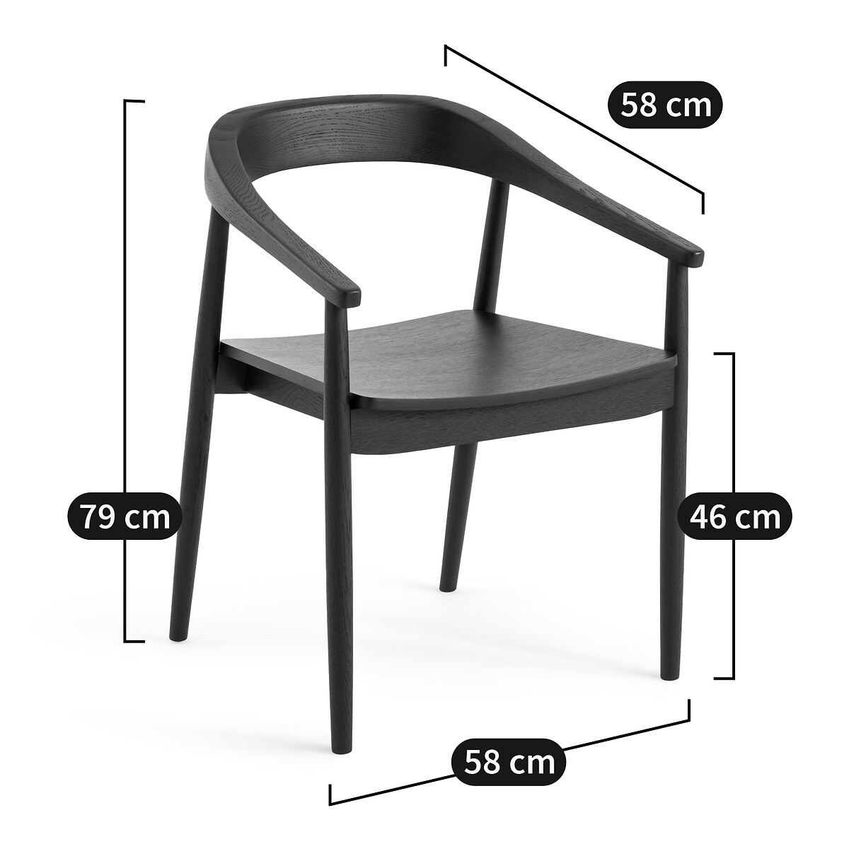 Fauteuil de table chêne et plaqué, Galb chêne teinté noir, AM.PM