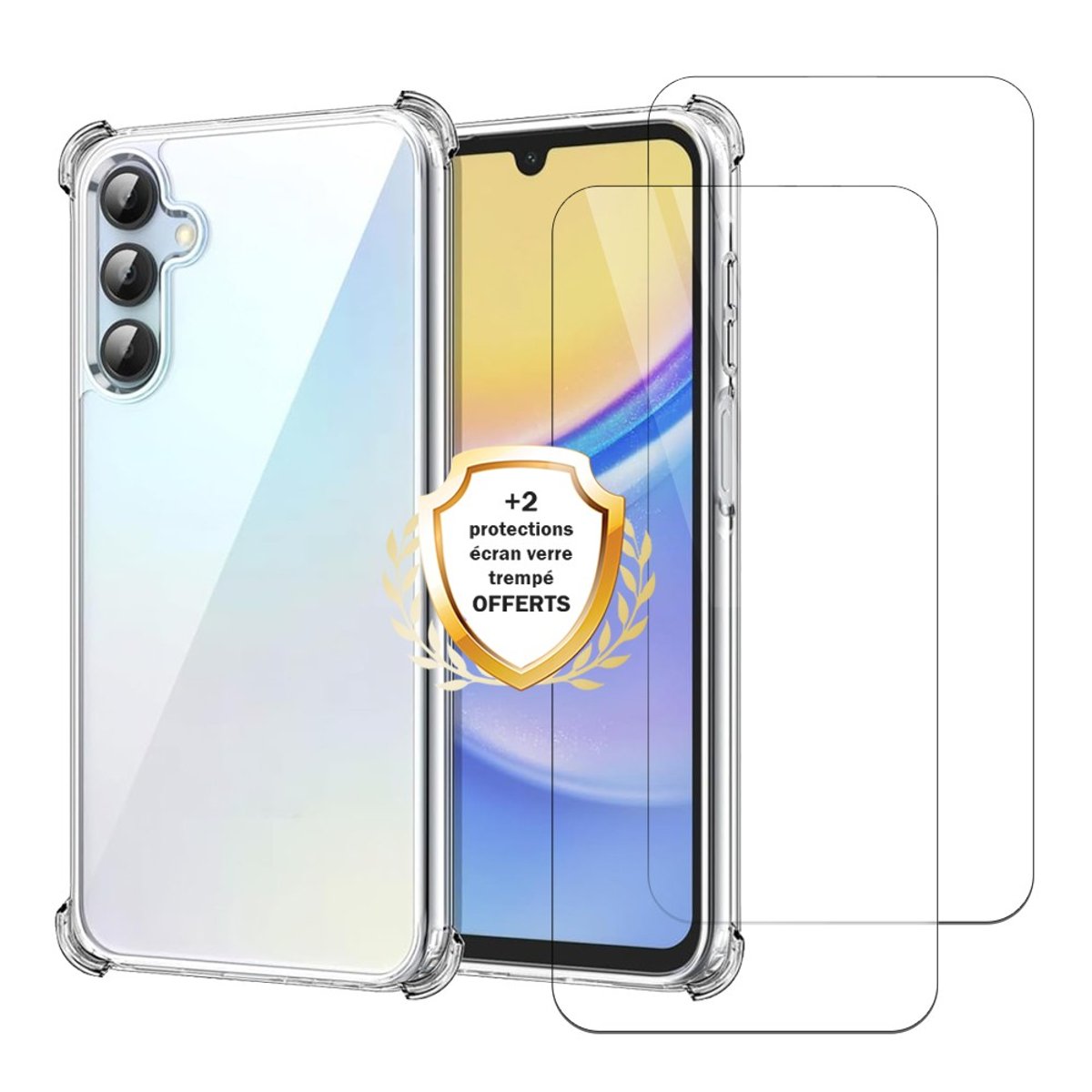 Coque Galaxy A15 antichoc + 2 vitres transparent, EVETANE