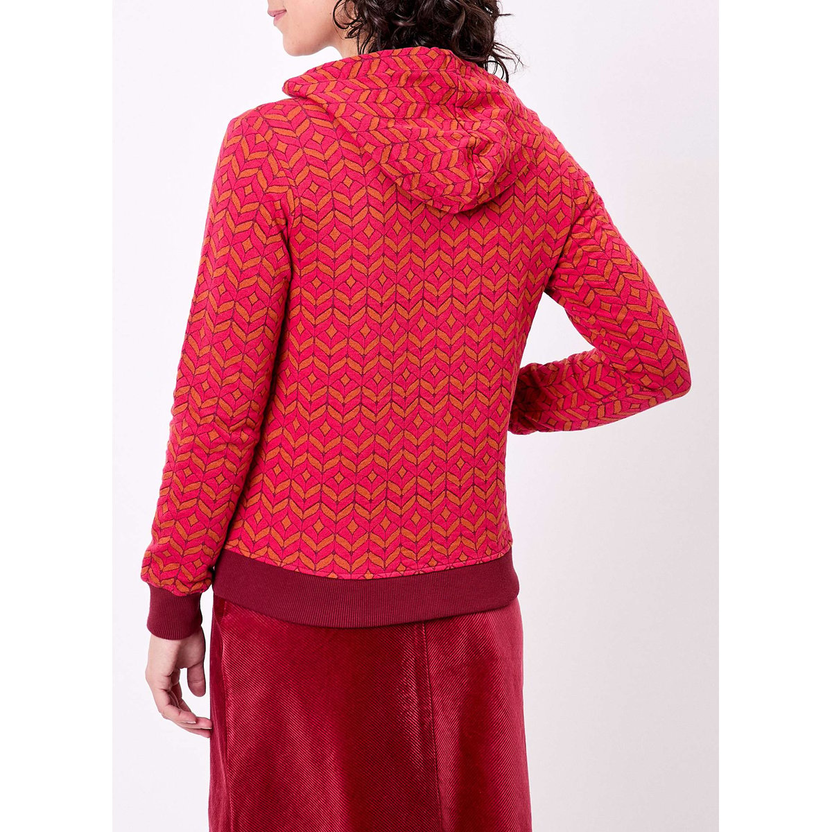 Sweat zippé maille jacquard YUMI rouge grenade, LA FIANCÉE