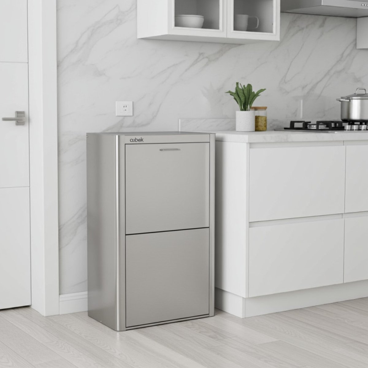 Poubelle de tri sélectif CUBEK en Acier Inoxydable. 4 compartiments de 20 litres argent, DON HIERRO