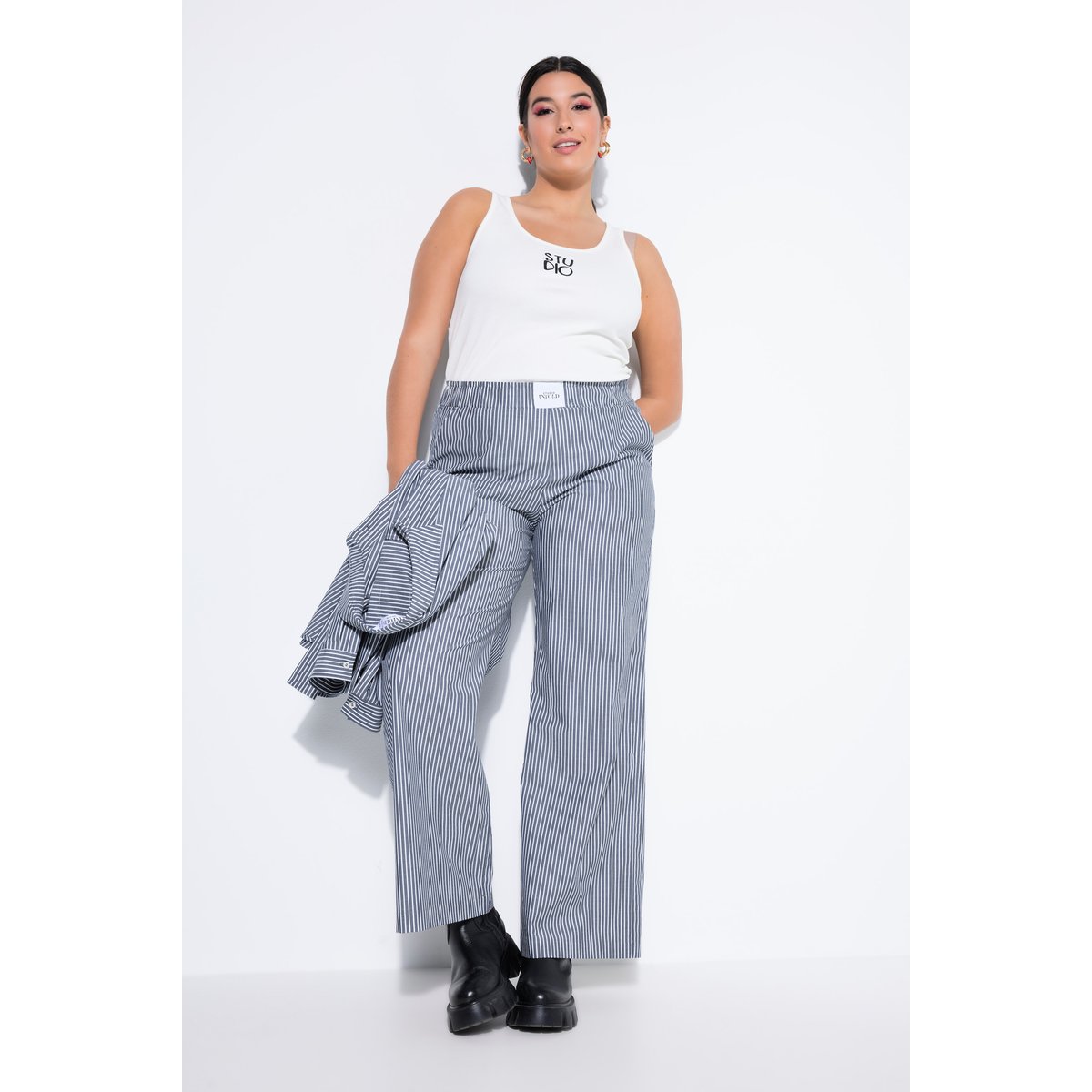 Pantalon large à taille élastique marine, STUDIO UNTOLD