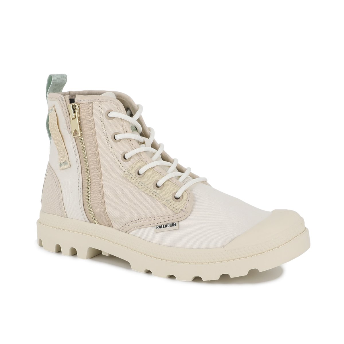 Baskets montantes en coton PAMPA DETROIT ZIP SU blanc-tropisand/ cream, PALLADIUM