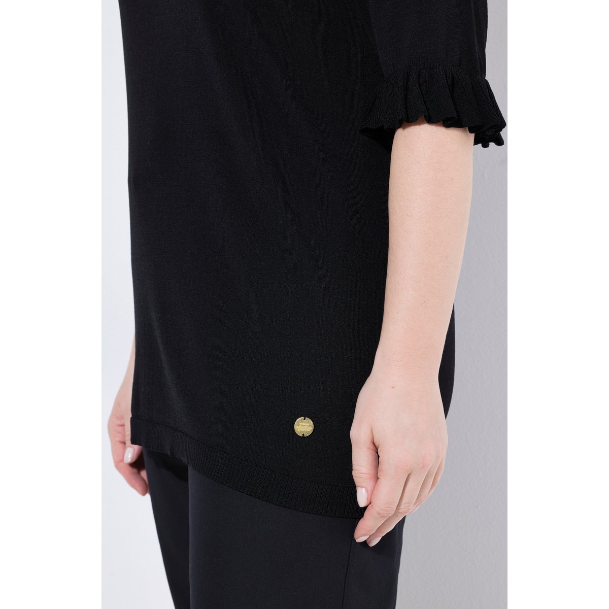 Pull en maille, encolure en V noir, ULLA POPKEN