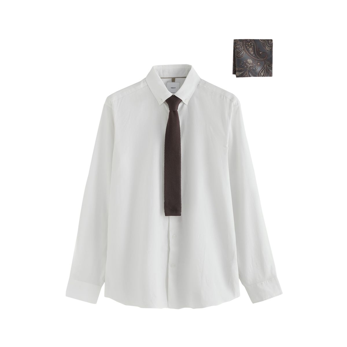 Chemise habillée slim coton/lin et cravate blanc, NEXT
